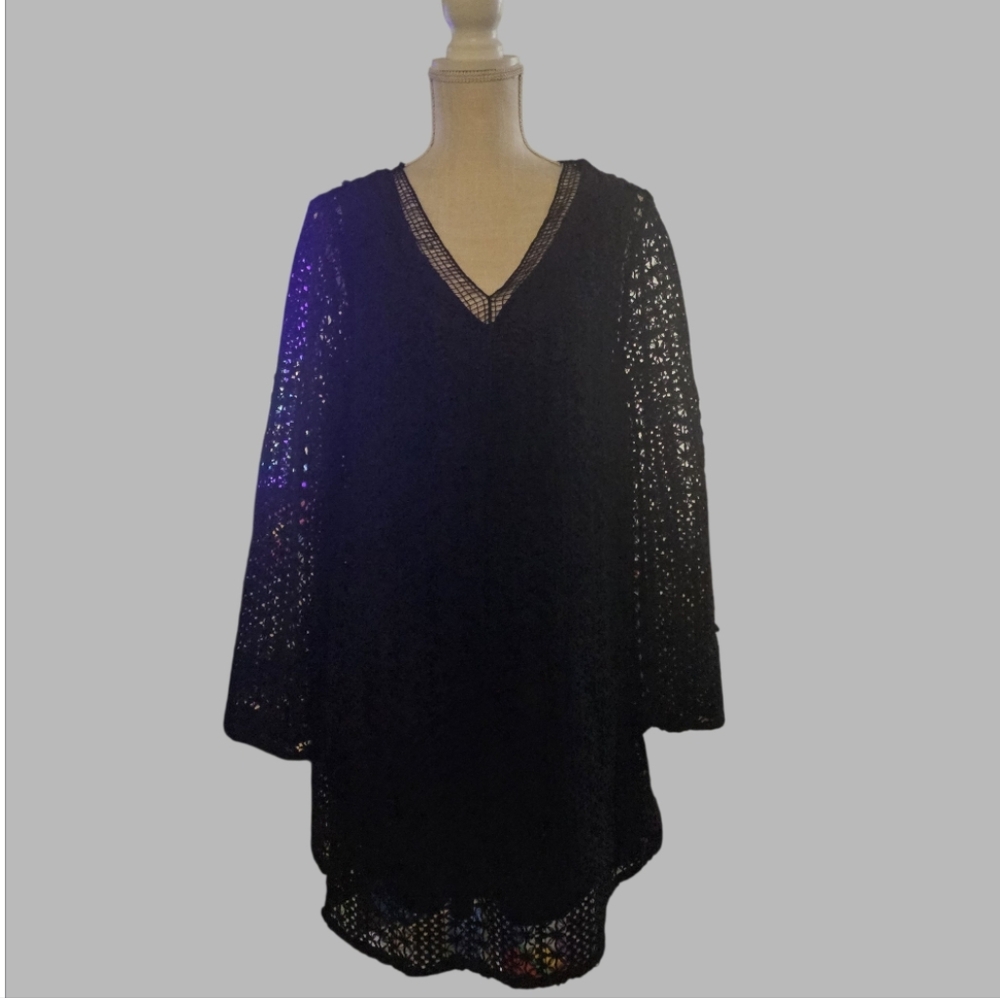 Entro Anthro Black Crochet Long Sleeve Dress Large